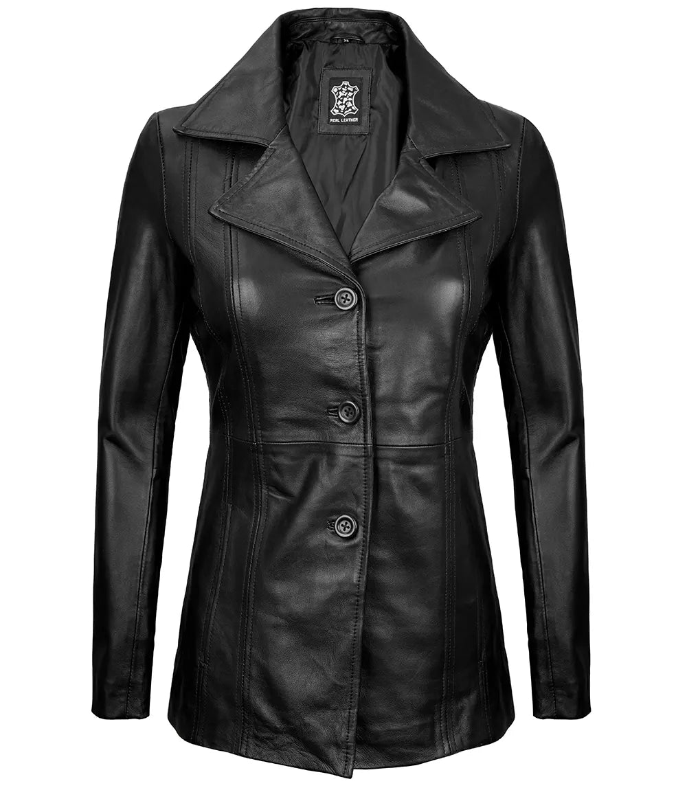 Blazer En Cuir D'Agneau Véritable Zayn Lether - 3 Boutons Bleu - Neuf Avec Étiquettes - Taille S à 3XL