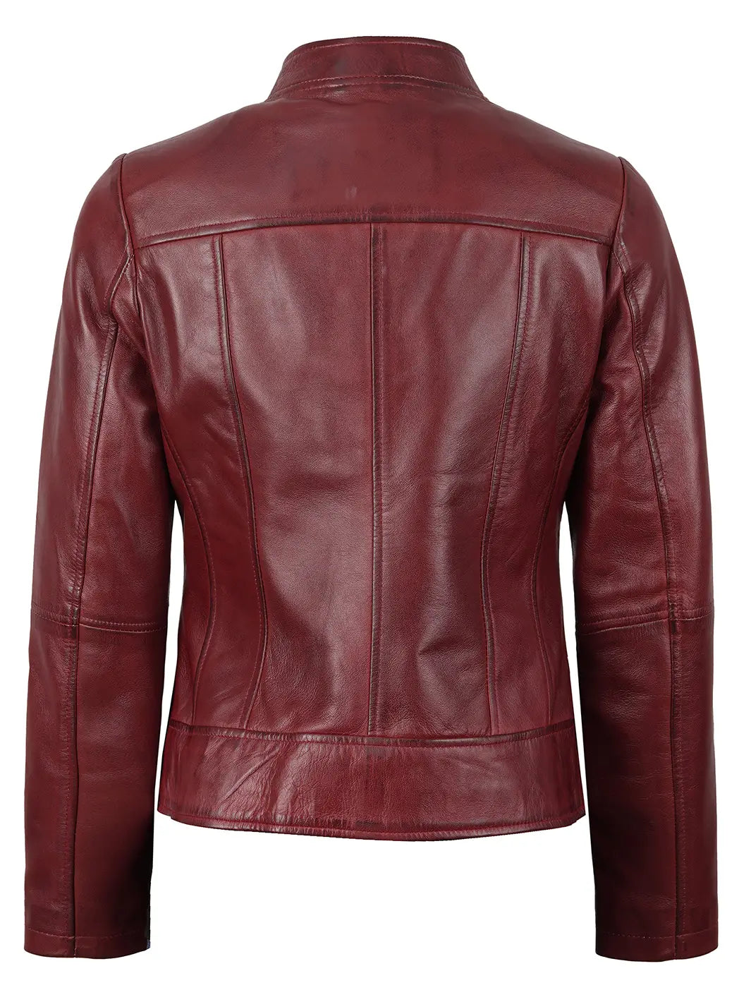 Amy Women Burgundy Cafe Racer Leather Jacket