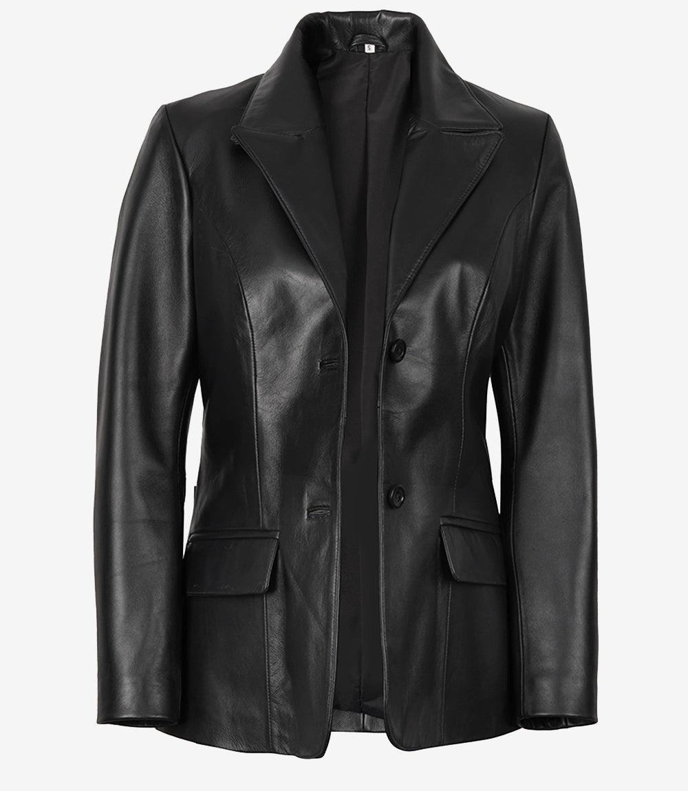 Black Leather Blazer Jacket Womens