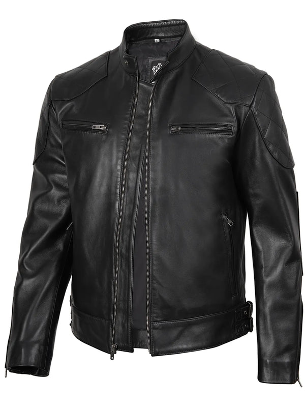 Mens Black Cafe Racer Leather Jacket