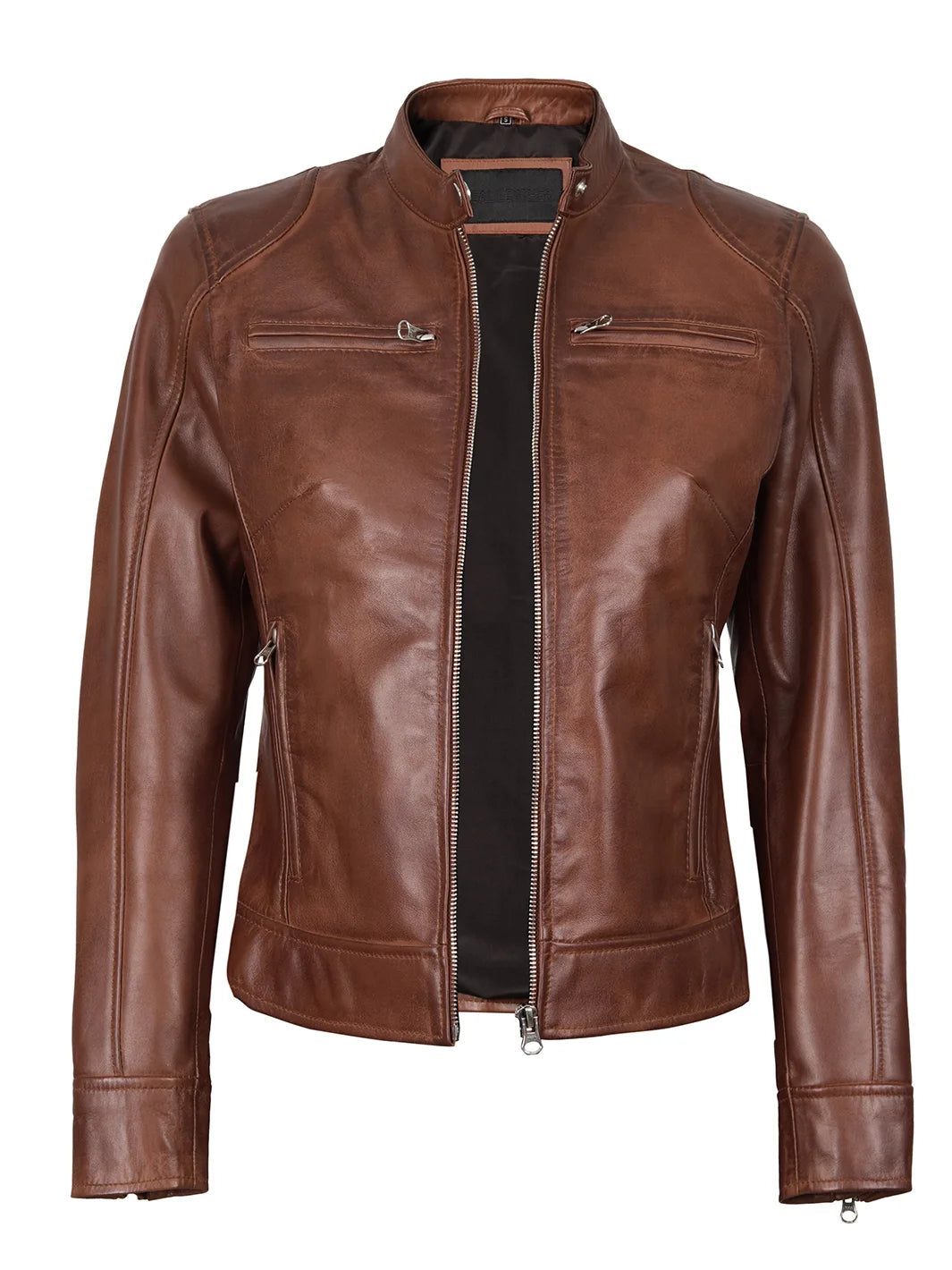 Dodge Cognac Brown Motorcycle Leather Jackets Women's 