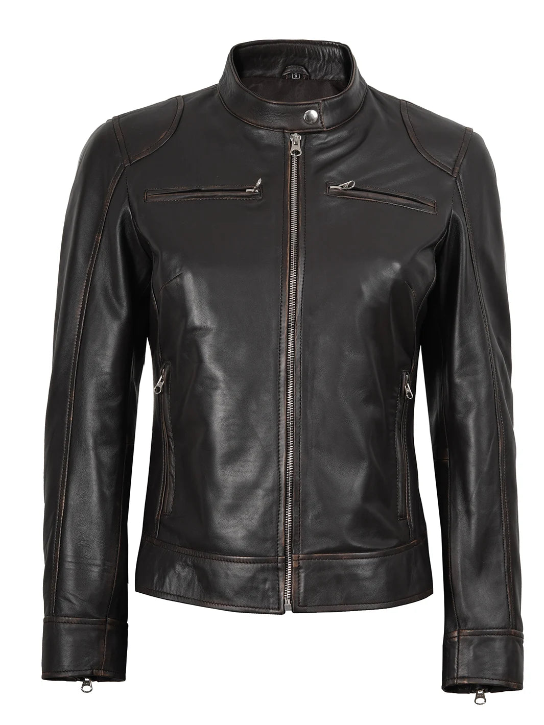 Dodge Rub Off Brown Vintage Leather Jacket Womens 