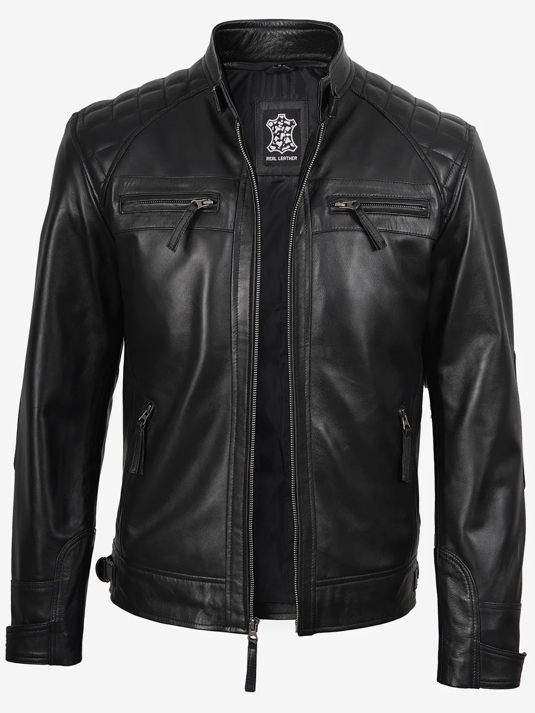 Johnson Mens Black Quilted Biker Jacket – Genuine Leather Motorcycle Style