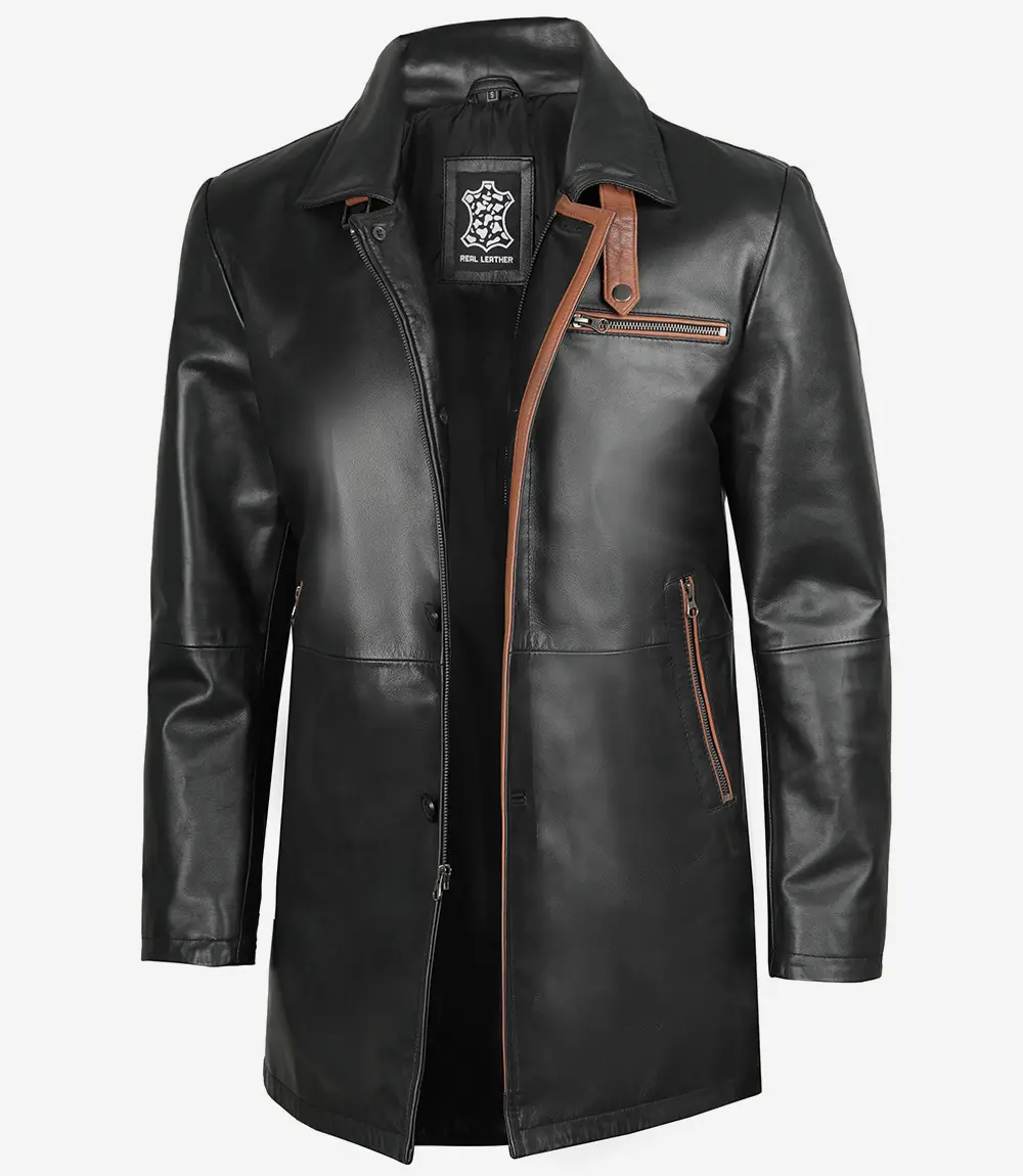Manteau en cuir matelassé noir pour homme Glen