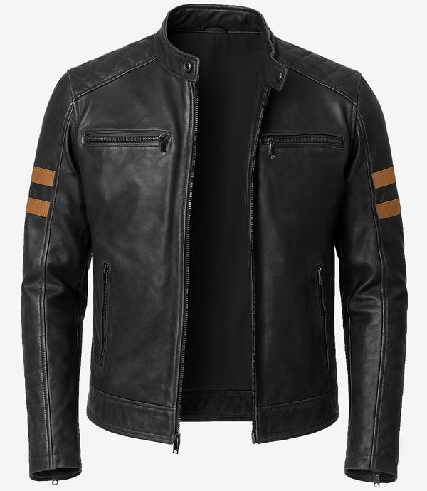 Mens Black Biker Leather Jacket