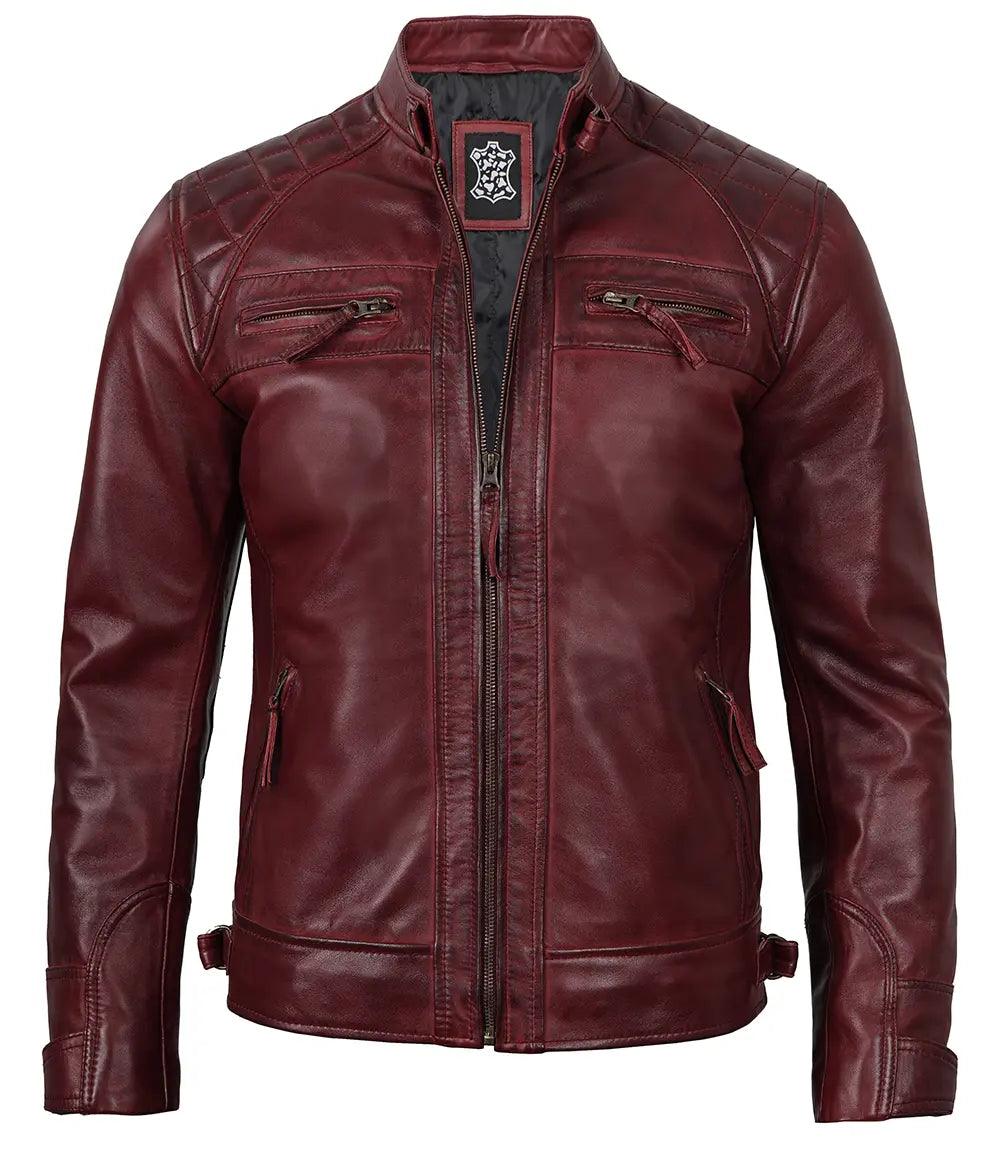 mens leather jacket maroon